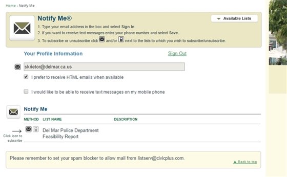 Notify Me Email Enrollment
