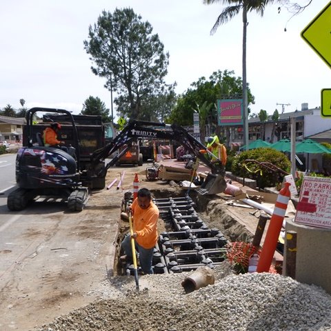Crews install a Silva Cell system to aid tree growth and capture storm water on the 1200 block of west Camino del Mar.