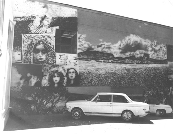Mural painted on the north face of the old garage