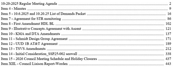 agenda table of contents