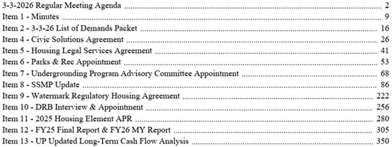 Agenda table of contents