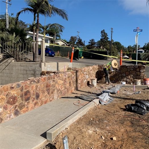 veneer on 10th Street retaining wall