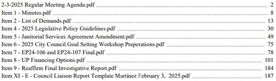 agenda table of contents