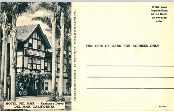Hotel Del Mar promo card side 1