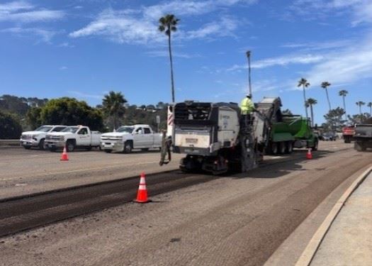 Paving equipment on Jimmy Durante Boulevard